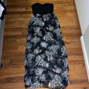 Strapless black and floral maxi